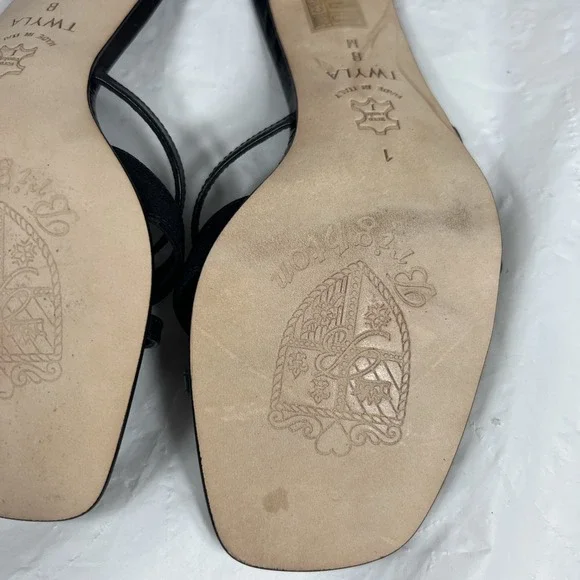 Brighton Shoes Women 8 Black Leather Silver Rhinestone Throne Heel Made Italy - Picture 8 of 16